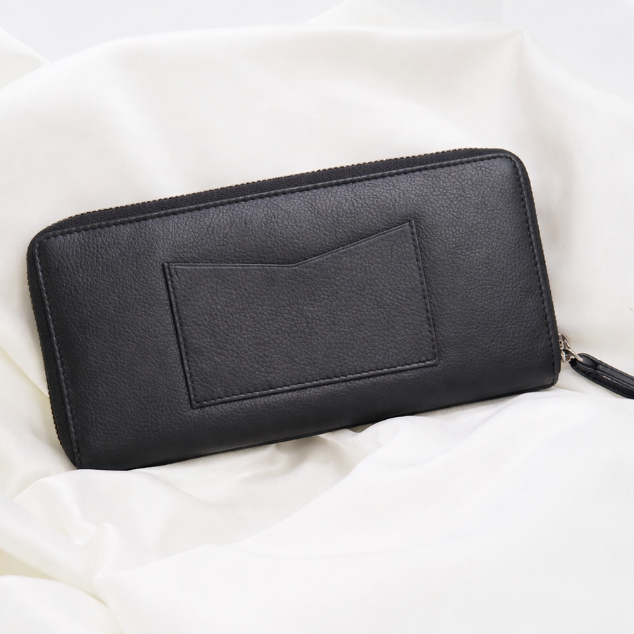 ENSIKA Women’s Black Leather Long Wallet – WAL-J0051-BLK