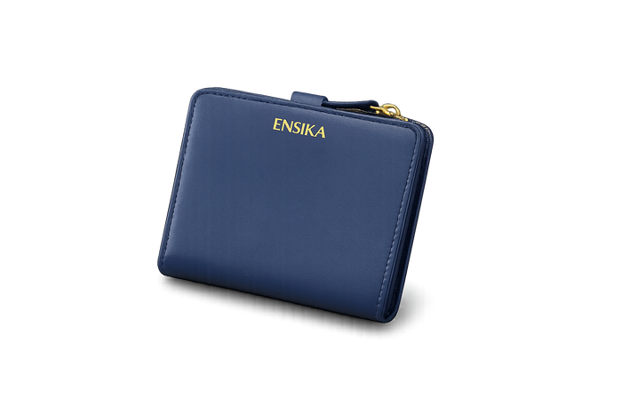 ENSIKA Women’s Blue Leather Compact Zip Wallet – WAL-CR009-BLU
