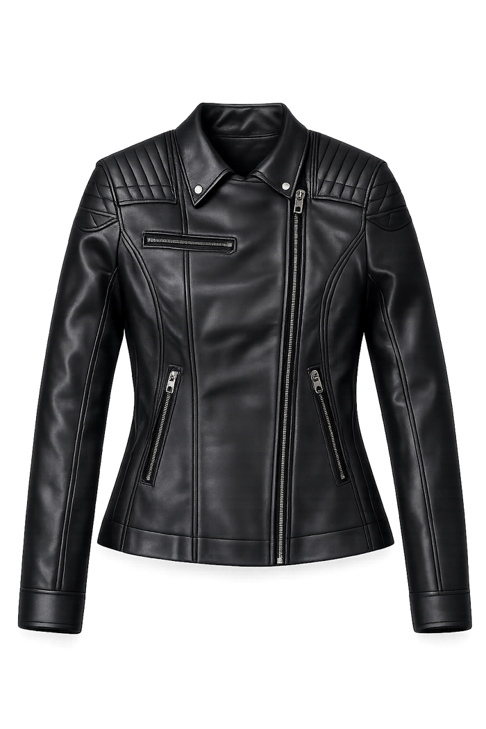 Ensika Women’s Black Leather Jacket – Premium Finish | FK09-RI44