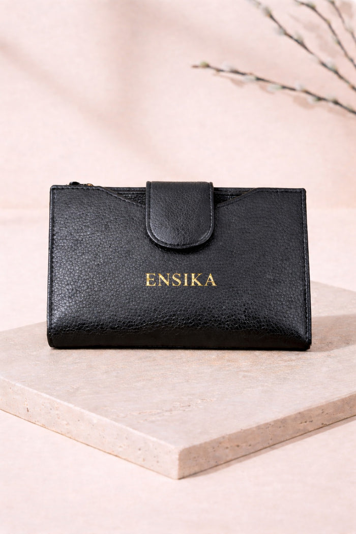 ENSIKA Women’s Black Leather Compact Wallet – WAL-J0015-BLK