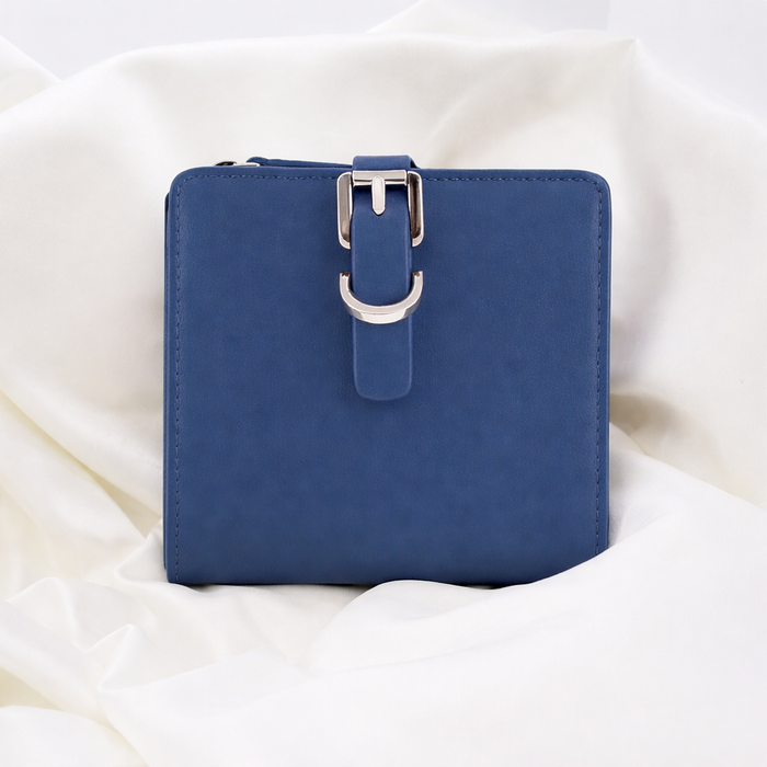 ENSIKA Women’s Blue Leather Compact Zip Wallet – WAL-CR009-BLU