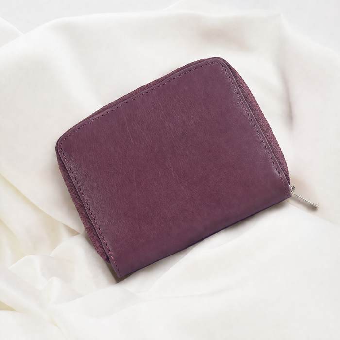 ENSIKA Women’s Burgundy Leather Compact Zip Wallet – WAL-CR007-MAR