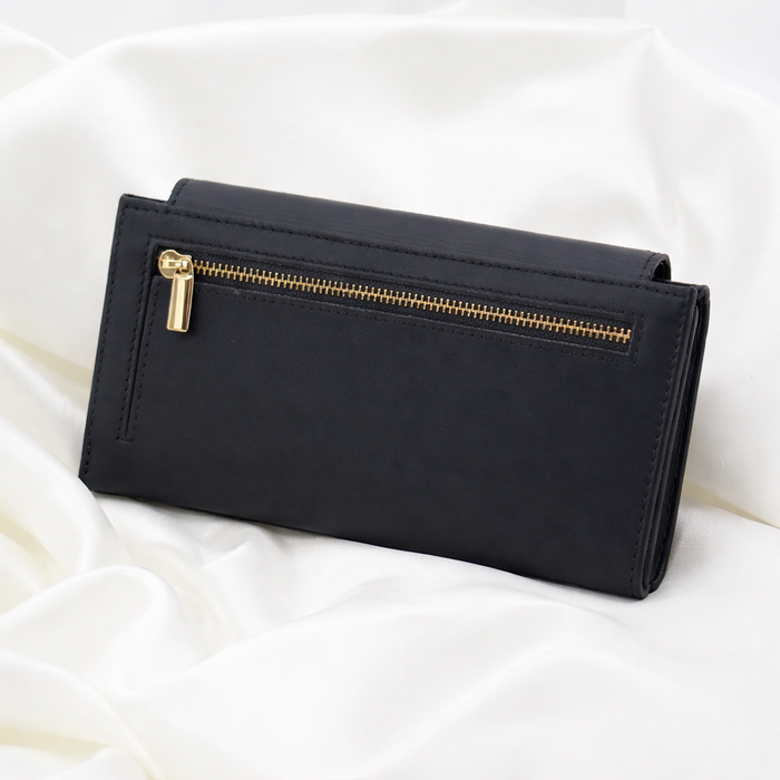 ENSIKA Women’s Black Textured Leather Zip-Around Wallet – WAL-CR013-BLK